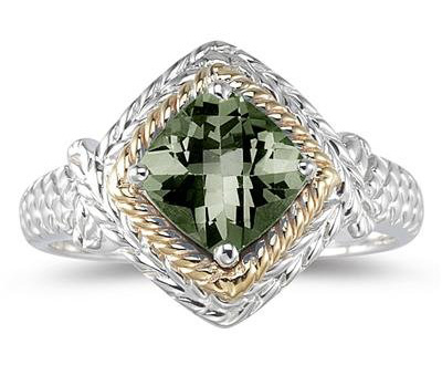 Yellow Gold Silver Green Amethyst Ring