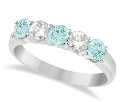 Aquamarine and Diamond Five Stone Ring