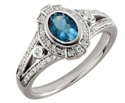 Aquamarine and Diamond Genuine Ring