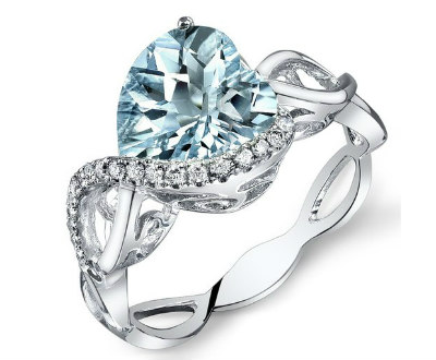 Aquamarine and Diamond Gold Heart Ring