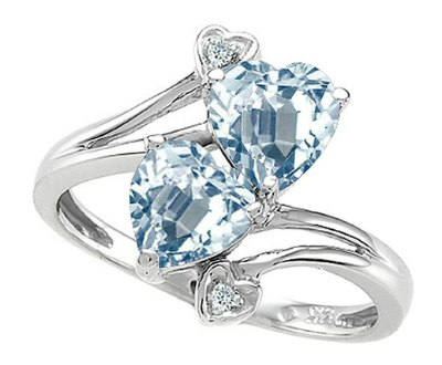 Aquamarine and Diamond Heart Shape Ring