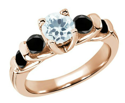 Aquamarine and Diamond Rose Gold Ring