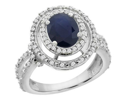 Blue Sapphire and Diamond Double Halo Ring