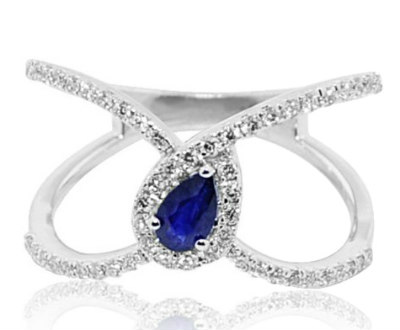 Blue Sapphire and Diamond Pear Shaped Ring