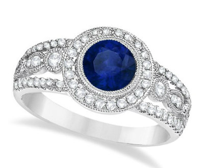 Blue Sapphire and Diamond Vintage Ring
