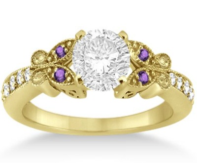 Butterfly Diamond and Amethyst Floral Engagement Ring