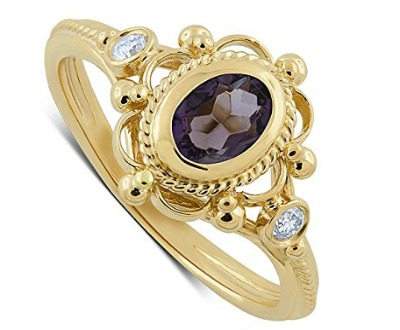 Diamond Oval Amethyst Engagement Ring