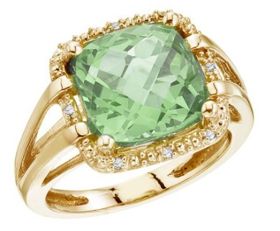 Green Amethyst and Diamond Rope Ring