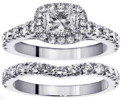 Halo Princess Cut Diamond Bridal Set