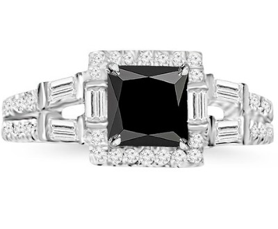 Halo Style Baguette Diamond Engagement Ring
