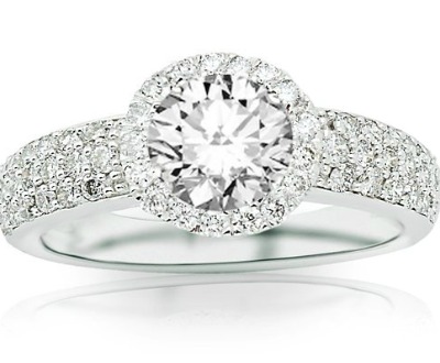 Halo Style Diamond With Triple Row Pave Ring