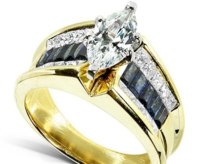 Marquise Diamond and Blue Sapphire Ring