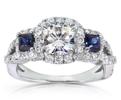 Moissanite Sapphire and Diamond Ring