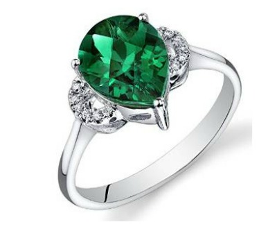 Pear Created Emerald Diamond Ring