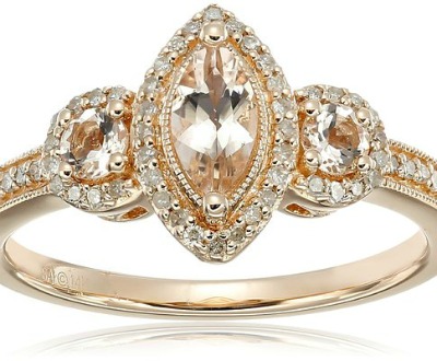 Pink Gold Morganite and Diamond Marquise Ring