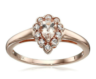 Pink Gold Morganite And White Sapphire Pear Shape Ring