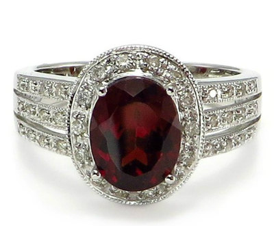 Red Garnet Halo Ring