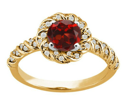 Red Garnet White Diamond Ring