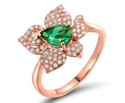 Rose Gold Emerald Flower Ring