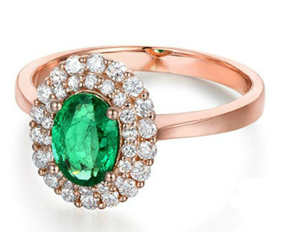 Rose Gold Emerald Halo Ring