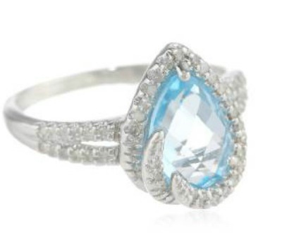 Teardrop Blue Topaz Diamond Ring