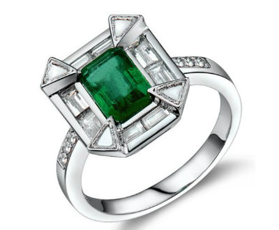 White Gold Emerald Columbia Ring