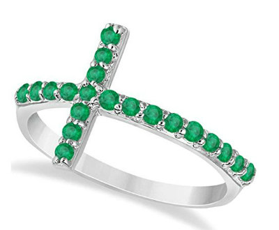 White Gold Emerald Cross Ring