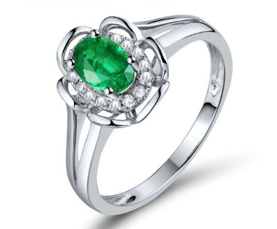 White Gold Emerald Solid 14K Ring