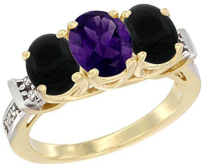 Yellow Gold Natural Amethyst & Black Onyx Sides Ring