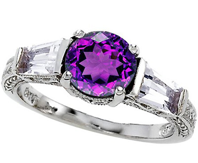 Amethyst Silver Engagement Ring