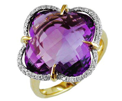 Ladies Diamond Amethyst Gold Ring