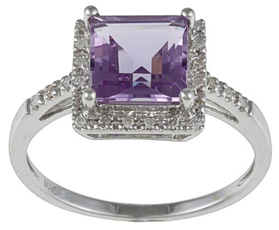 White Gold Square Amethyst Ring