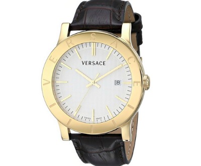Gold-Plated Watch with Brown Leather Band