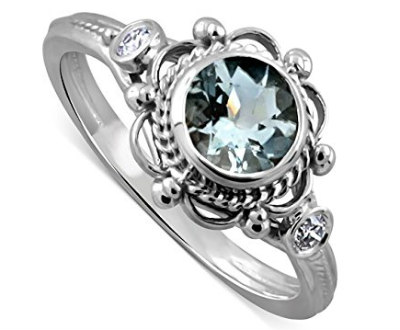 Aquamarine and Diamond Victorian Style Ring
