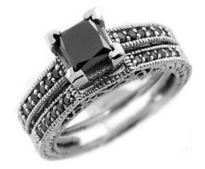 Black Diamond Engagement Ring Set