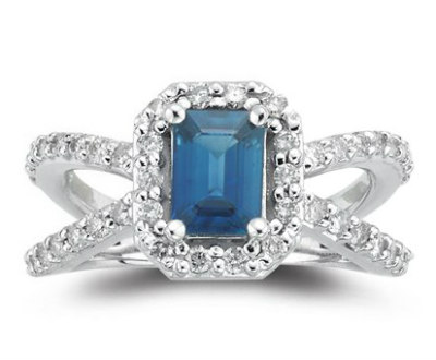Blue Sapphire and Diamond 14K White Gold Ring