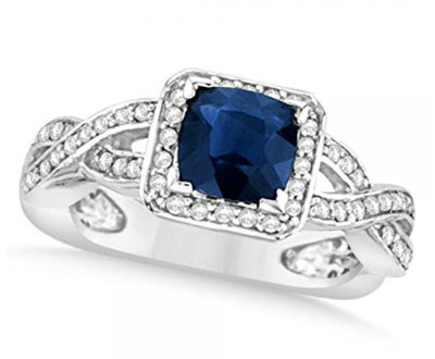 Blue Sapphire and Diamond Twisted Ring