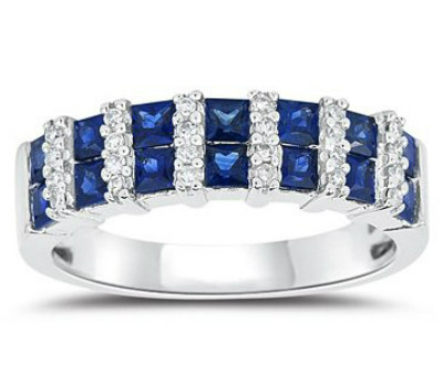 Blue Sapphire and Diamond White Gold 2 Ring