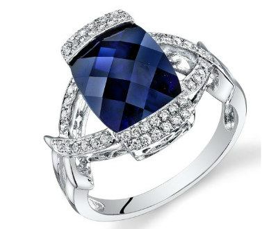 Blue Sapphire Cushion Created Ring