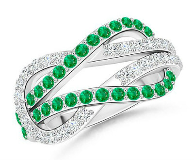 Emerald and Diamond Loop Knot Ring