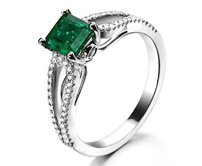Emerald and Diamond Princess Cut Ring