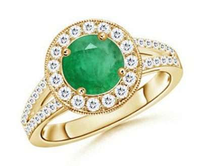 Emerald and Diamond Round Ring