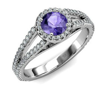 Iolite Halo Engagement Ring