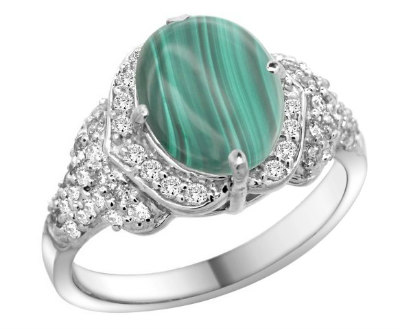 Malachite Diamond Halo Ring