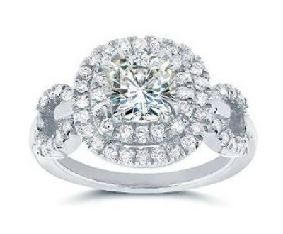 Moissanite and Halo Diamond Engagement Ring