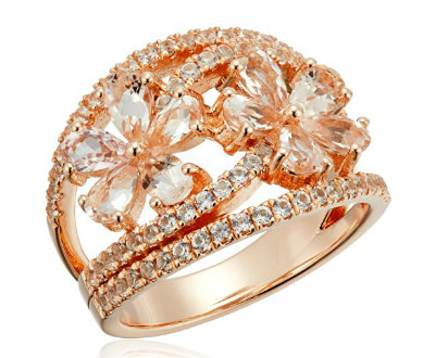 Morganite And Sapphire Bypass Flower Ring