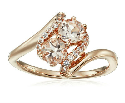 Morganite And Sapphire Two Stone Bypass Ring