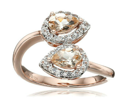 Pink Gold Morganite And Created White Sapphire Ring