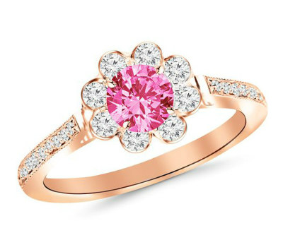 Pink Sapphire Floral Halo Ring