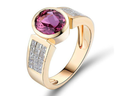 Pink Tourmaline Pave Diamond Ring